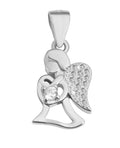 Plastischer Schutzengel Anhänger mit Herz die Flügel voll mit Zirkonia Steine