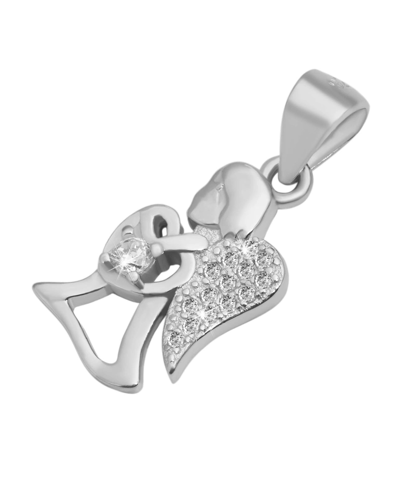 Plastischer Schutzengel Anhänger mit Herz die Flügel voll mit Zirkonia Steine