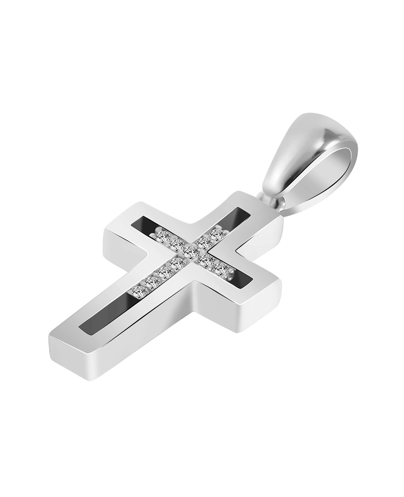 eckiges kreuz mittig offen darin kleines kreuz mit zirkonia steinen