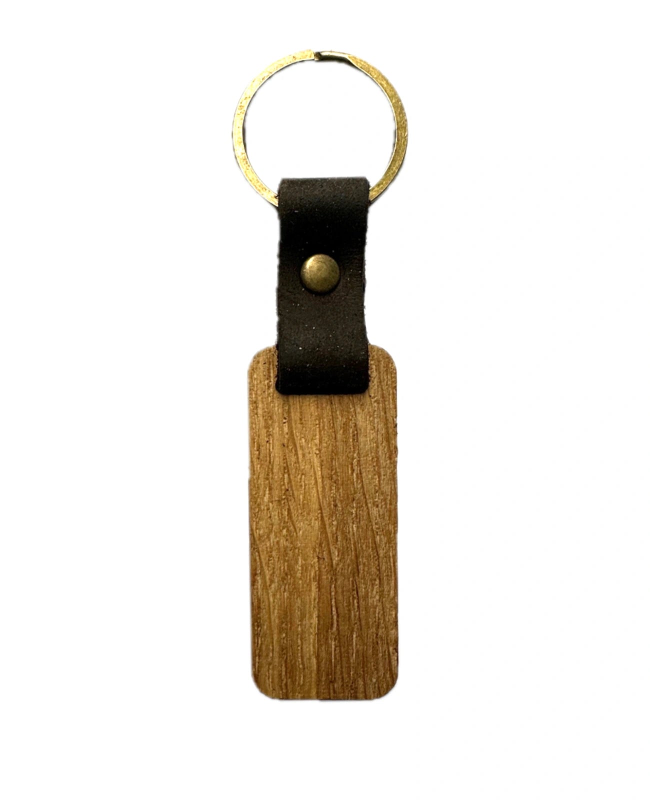 Rechteckige Holzplatte mit Lederband zum Schlüsselring