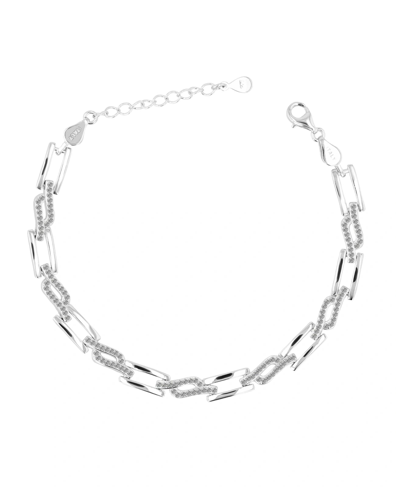 Armband aus rechteckigen beweglichen Gliedern zum Teil mit Zirkonia Steinen