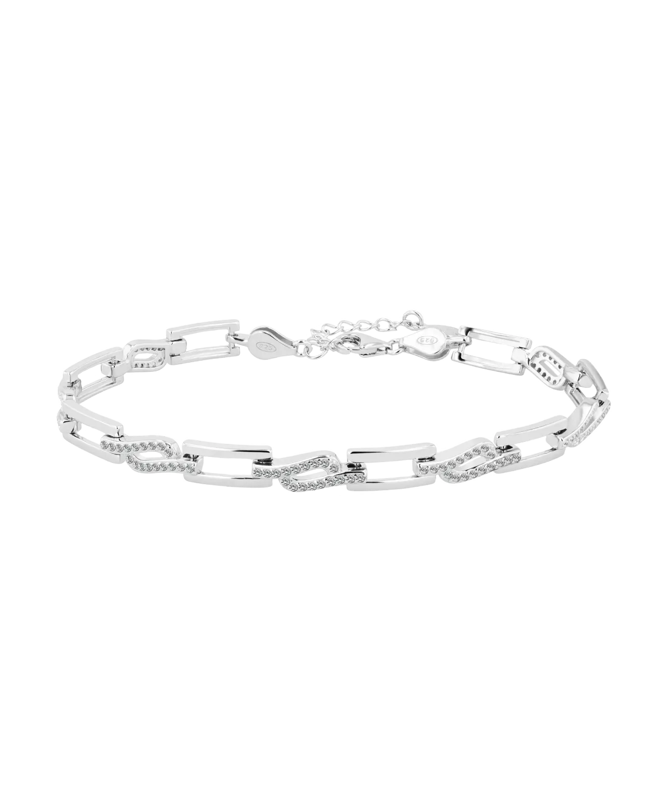 Armband aus rechteckigen beweglichen Gliedern zum Teil mit Zirkonia Steinen