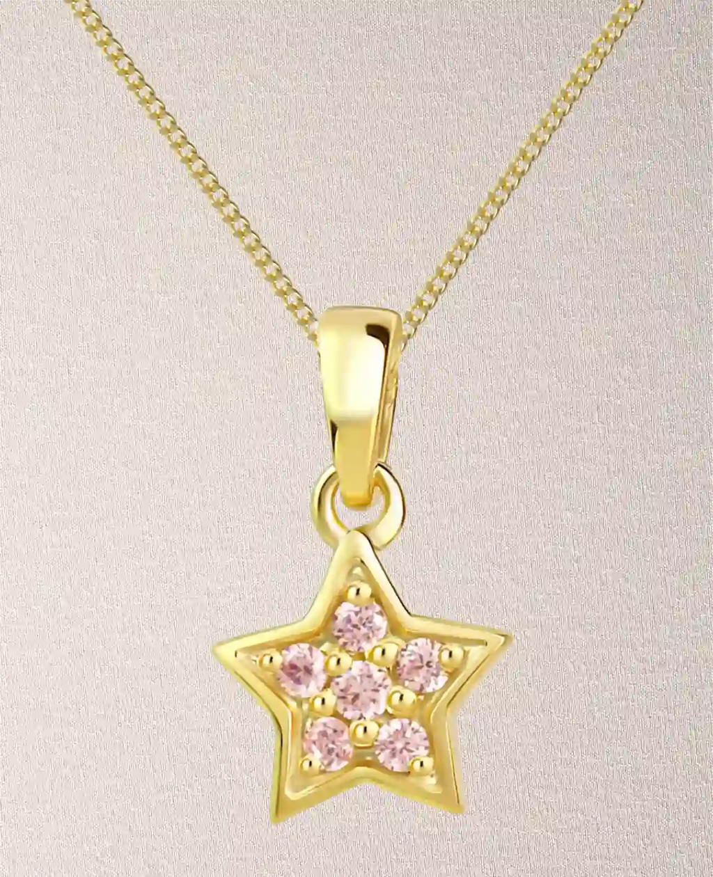 panzerkette mit stern anhänger und 6 rosa steinen