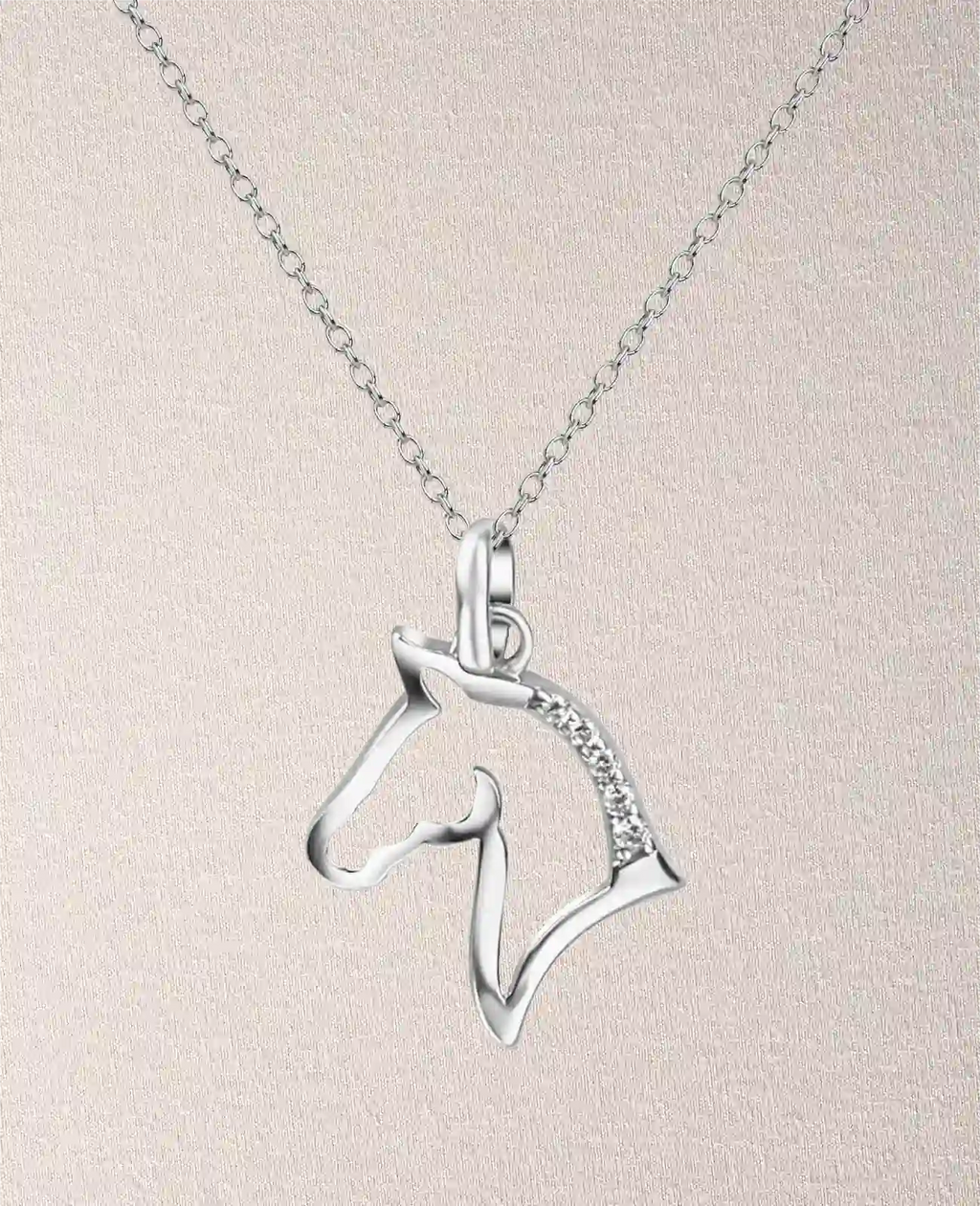 Ankerkette mit Pferdekopf Anhänger in der Mähne 5 Zirkonia Steine