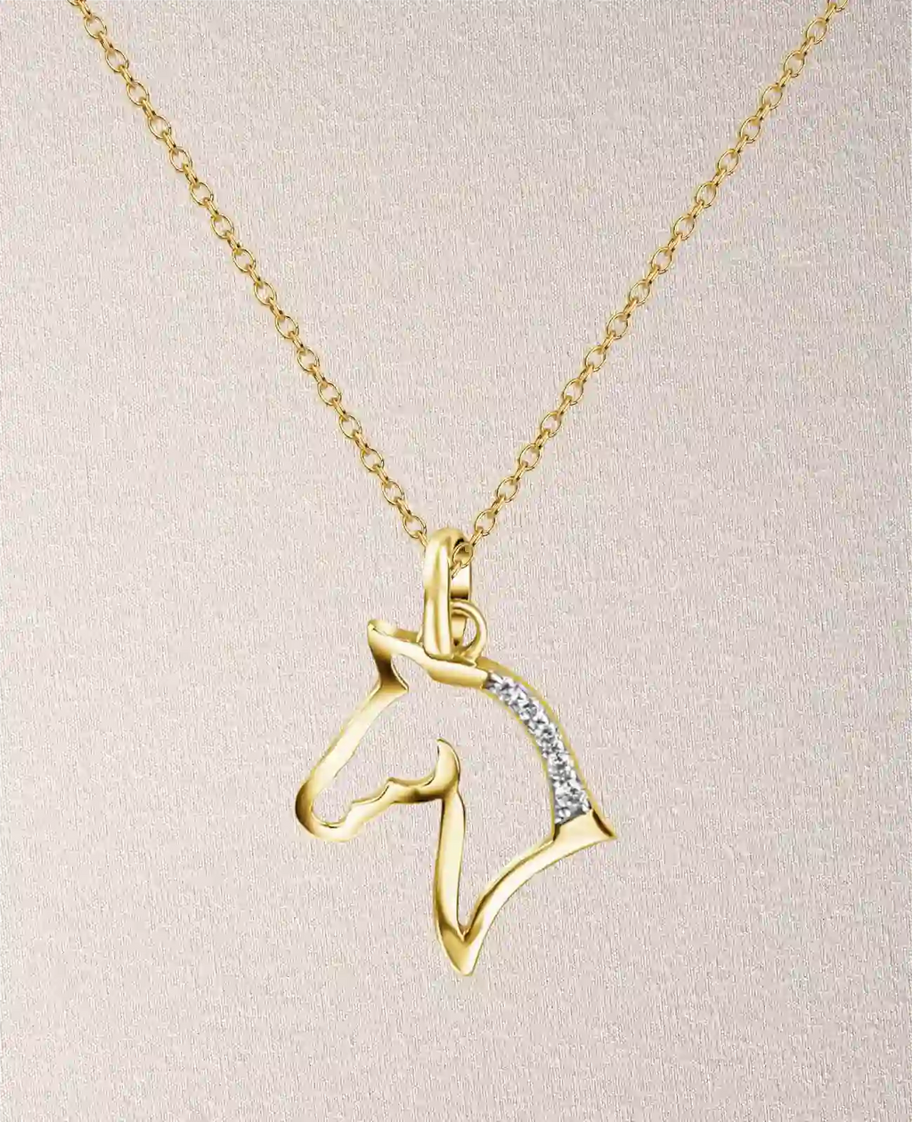 Ankerkette mit Pferdekopf Anhänger in der Mähne 5 Zirkonia Steine