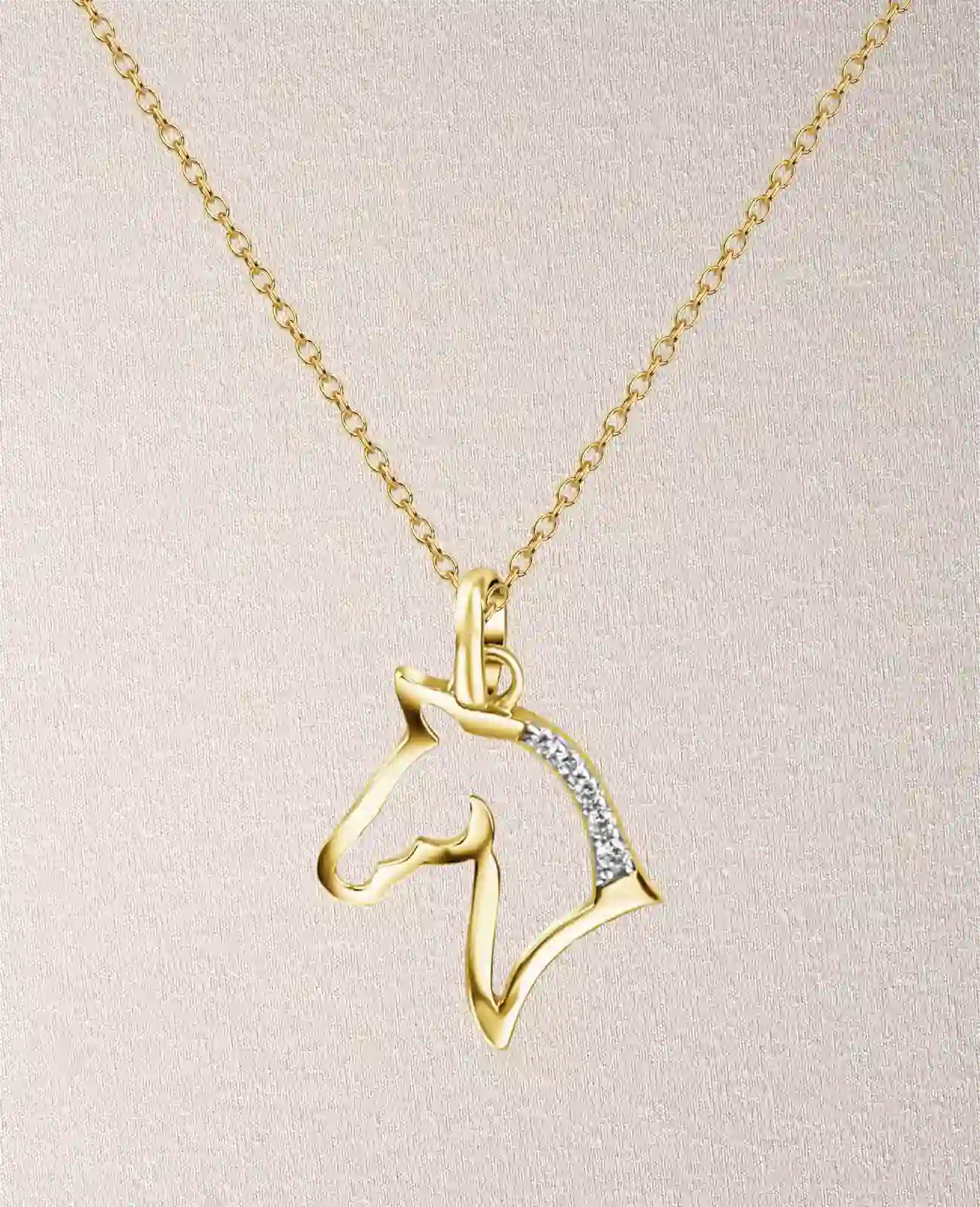 Ankerkette mit Pferdekopf Anhänger in der Mähne 5 Zirkonia Steine