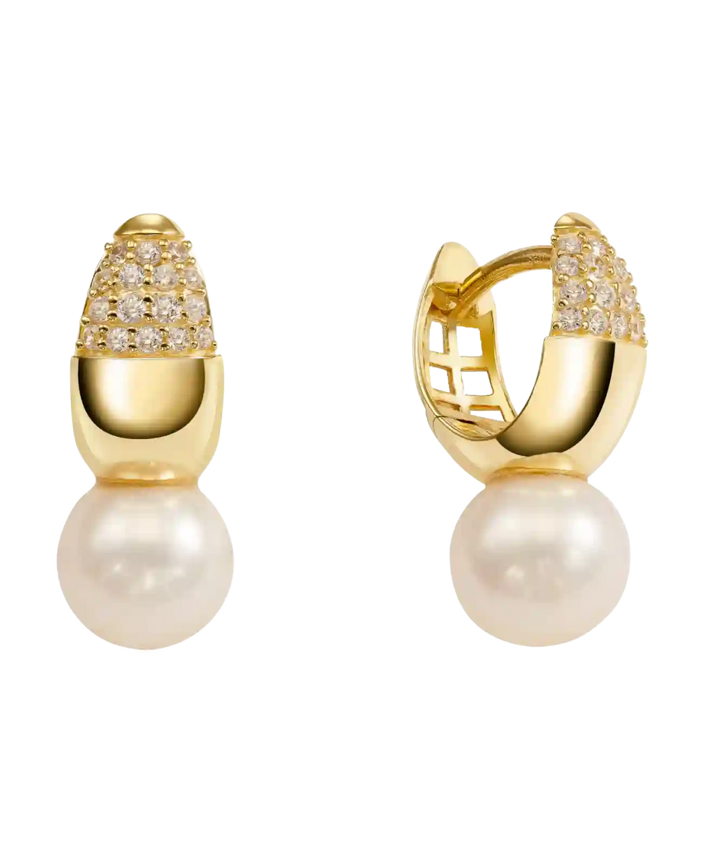 Tropfenförmige Creole obere hälfte mit zirkonia steinen besetzt unten große perle