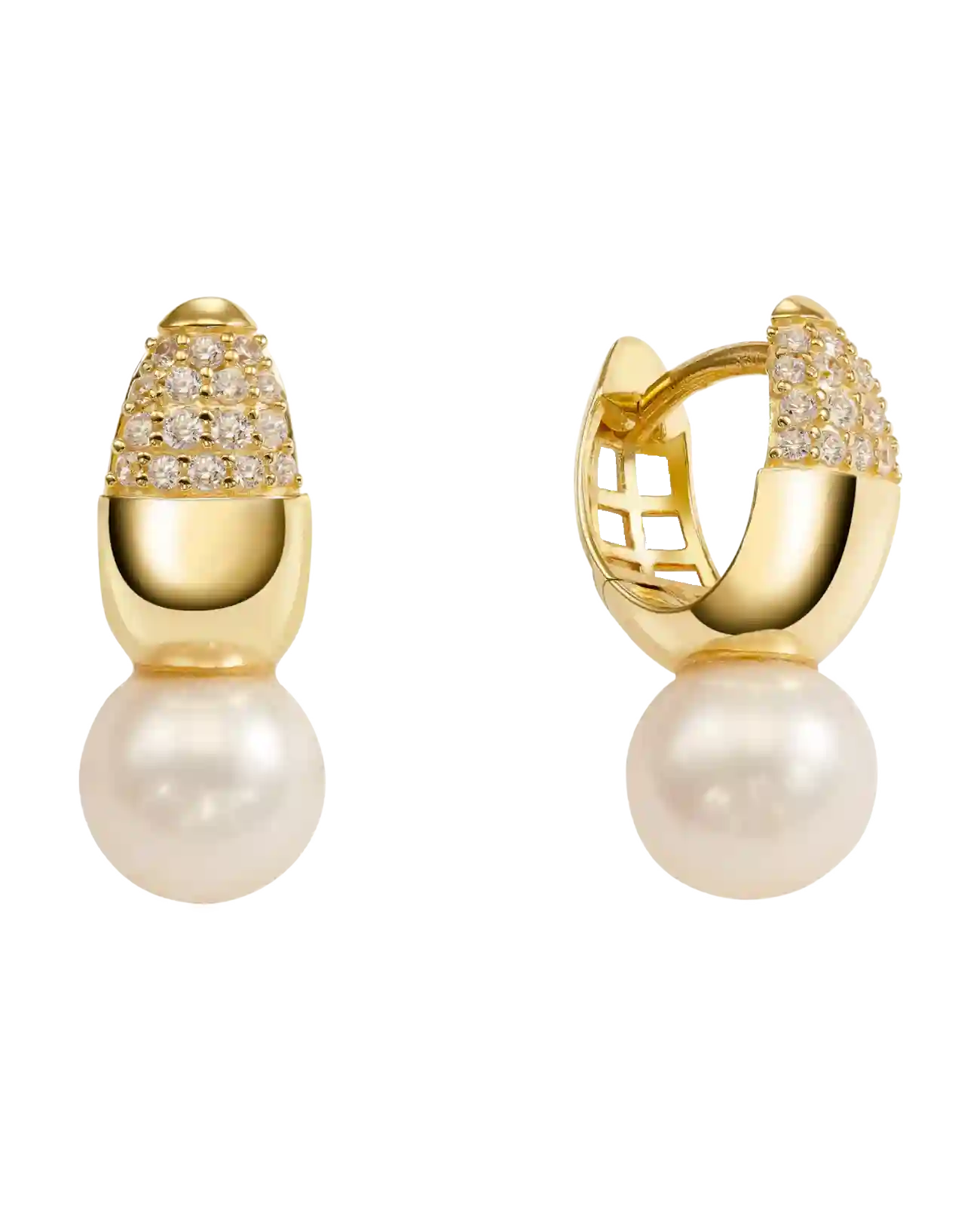 Tropfenförmige Creole obere hälfte mit zirkonia steinen besetzt unten große perle