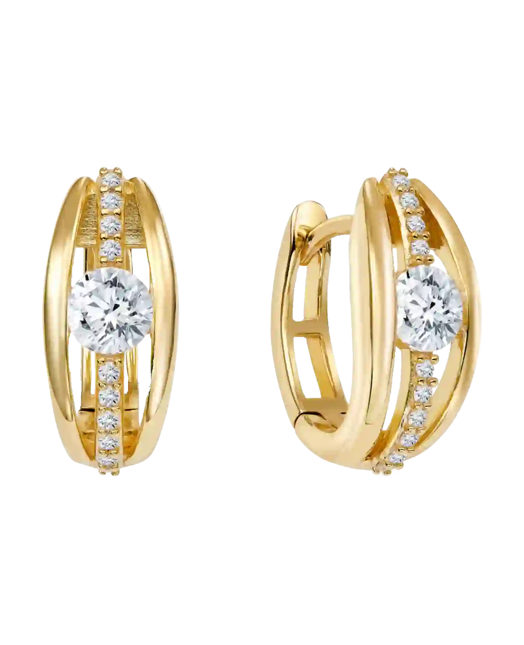 ovale creolen in der mitte großer zirkonia stein darunter und darüber je 4 kleine zirkonia steine