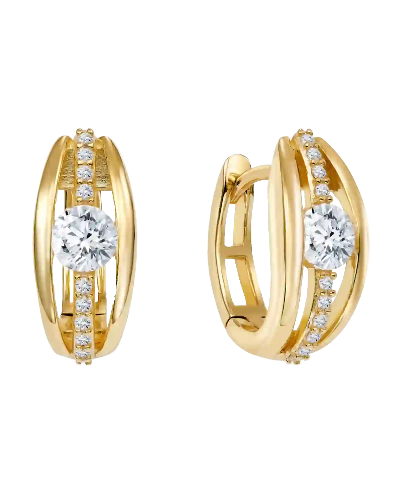 ovale creolen in der mitte großer zirkonia stein darunter und darüber je 4 kleine zirkonia steine