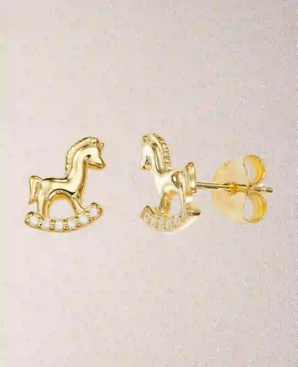 Ohrstecker Schaukelpferd die untere schwinge mit zirkonia steinen besetzt