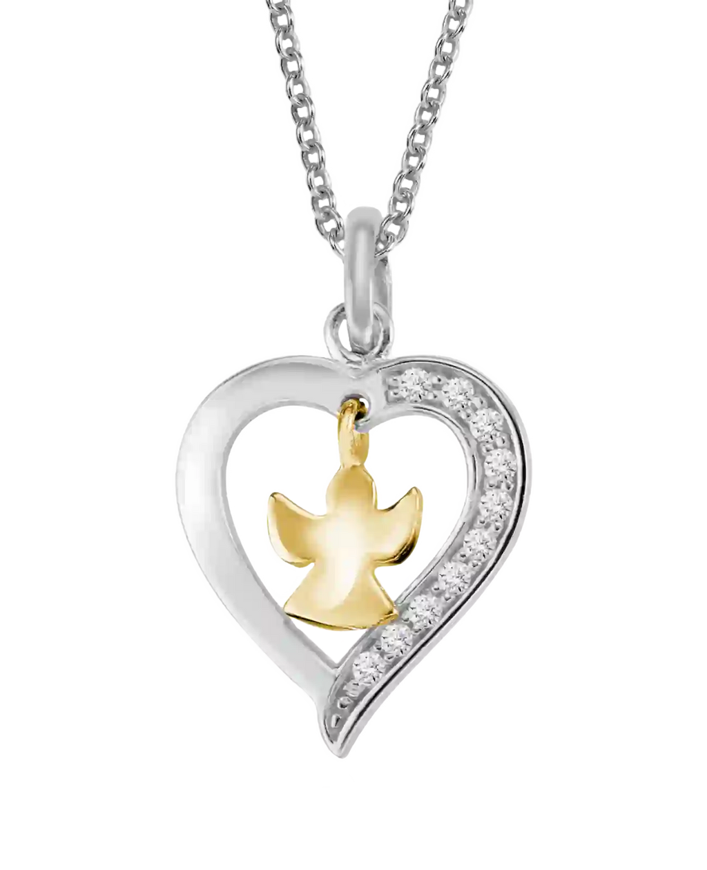 Ankerkette mit Herz Anhänger darin baumelnder Schutzengel