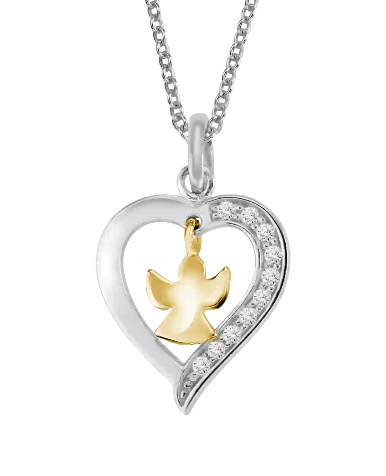 Ankerkette mit Herz Anhänger darin baumelnder Schutzengel