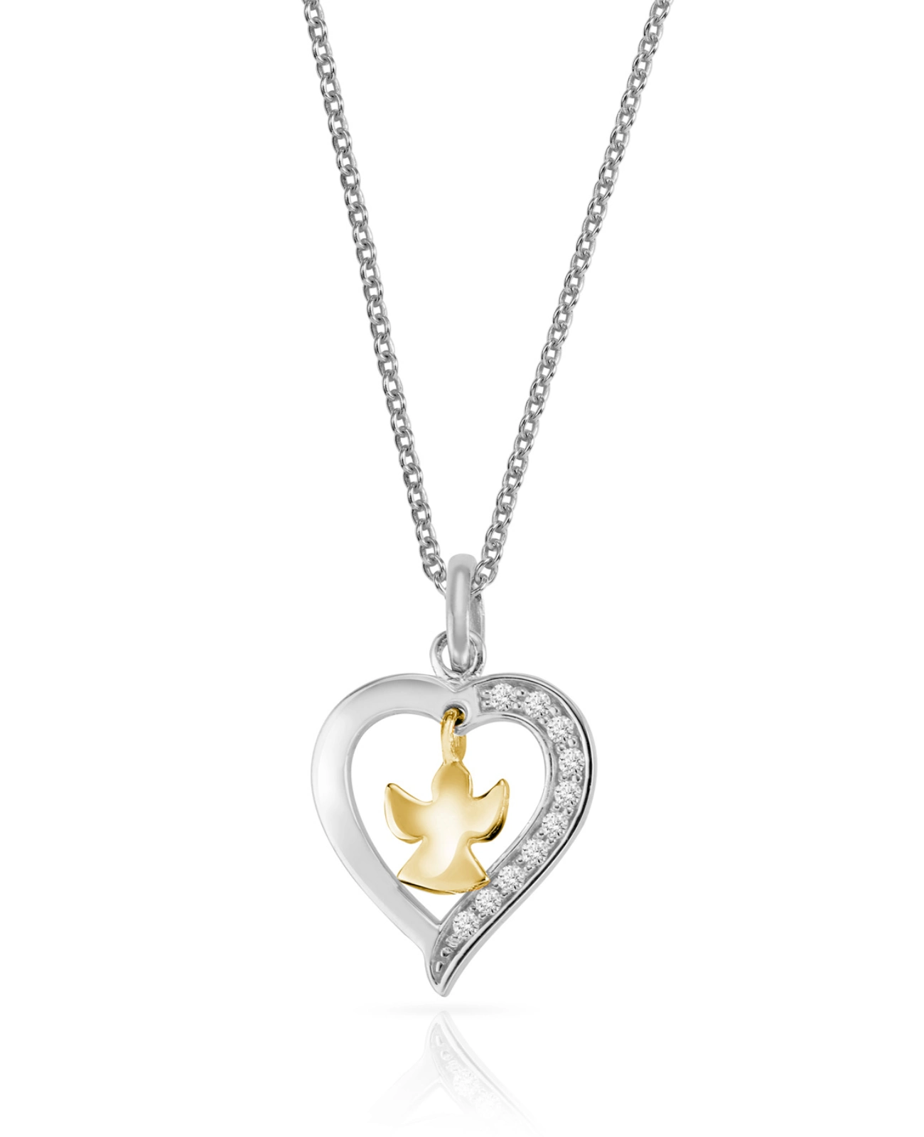 Ankerkette mit Herz Anhänger darin baumelnder Schutzengel