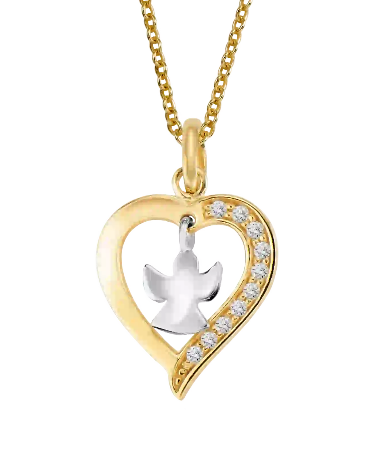 Ankerkette mit Herz Anhänger darin baumelnder Schutzengel