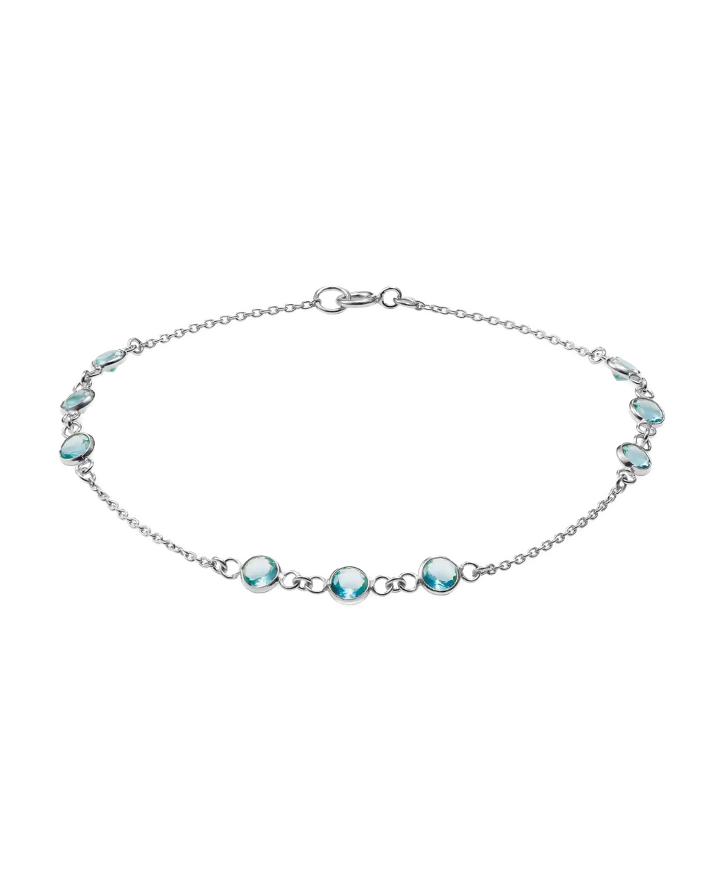 ankerkette armband mit dreierblöcken runde hellblaue zirkonia steinen