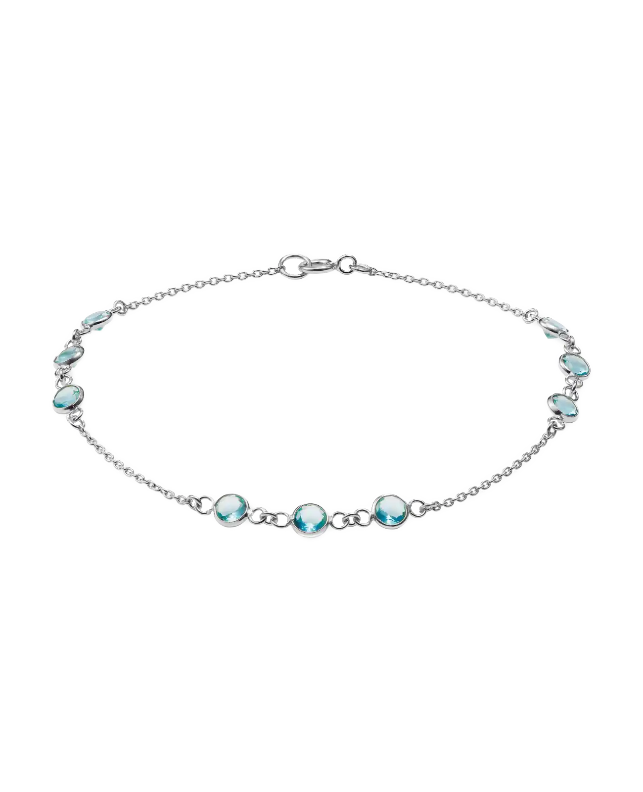 ankerkette armband mit dreierblöcken runde hellblaue zirkonia steinen