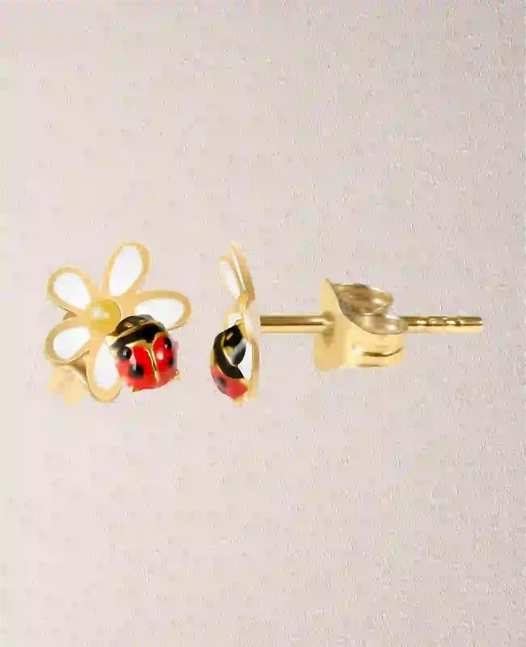 Blumenmotiv und unten ein roter Marienkäfer