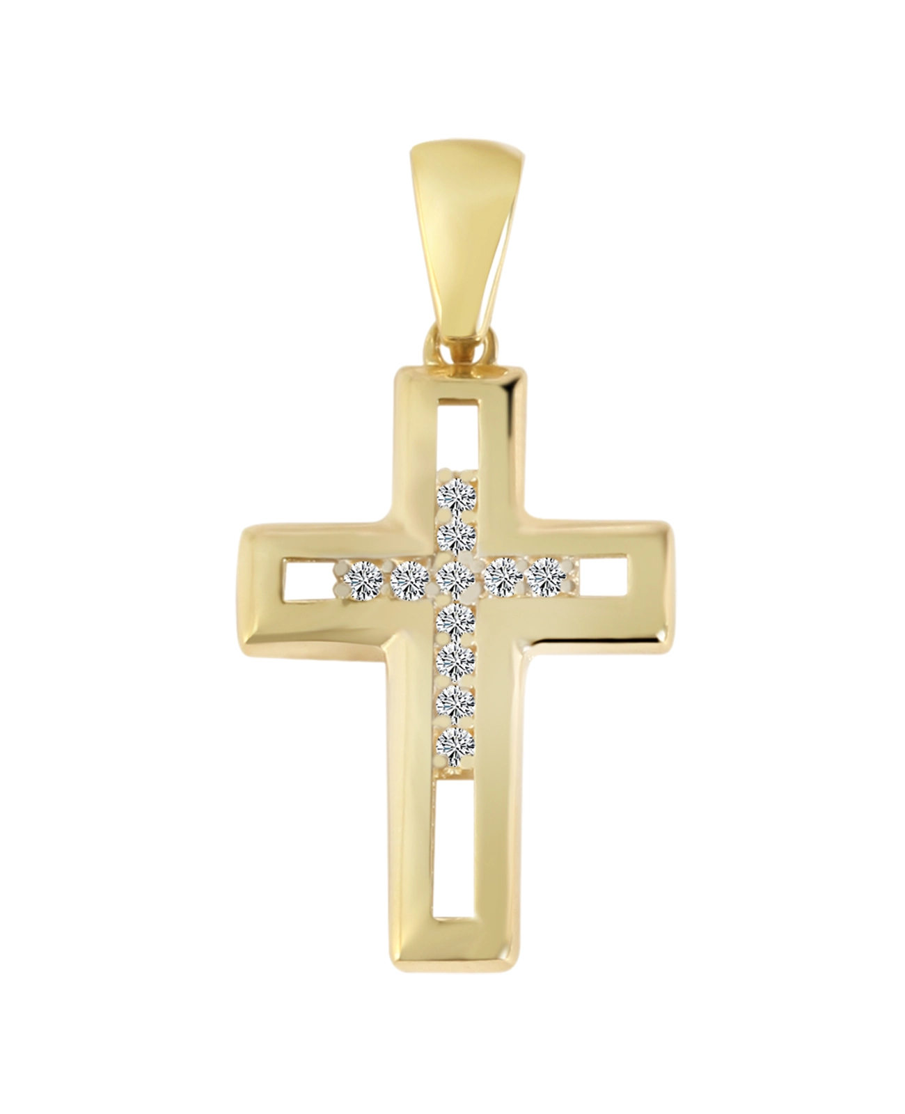 eckiges kreuz mittig offen darin kleines kreuz mit zirkonia steinen