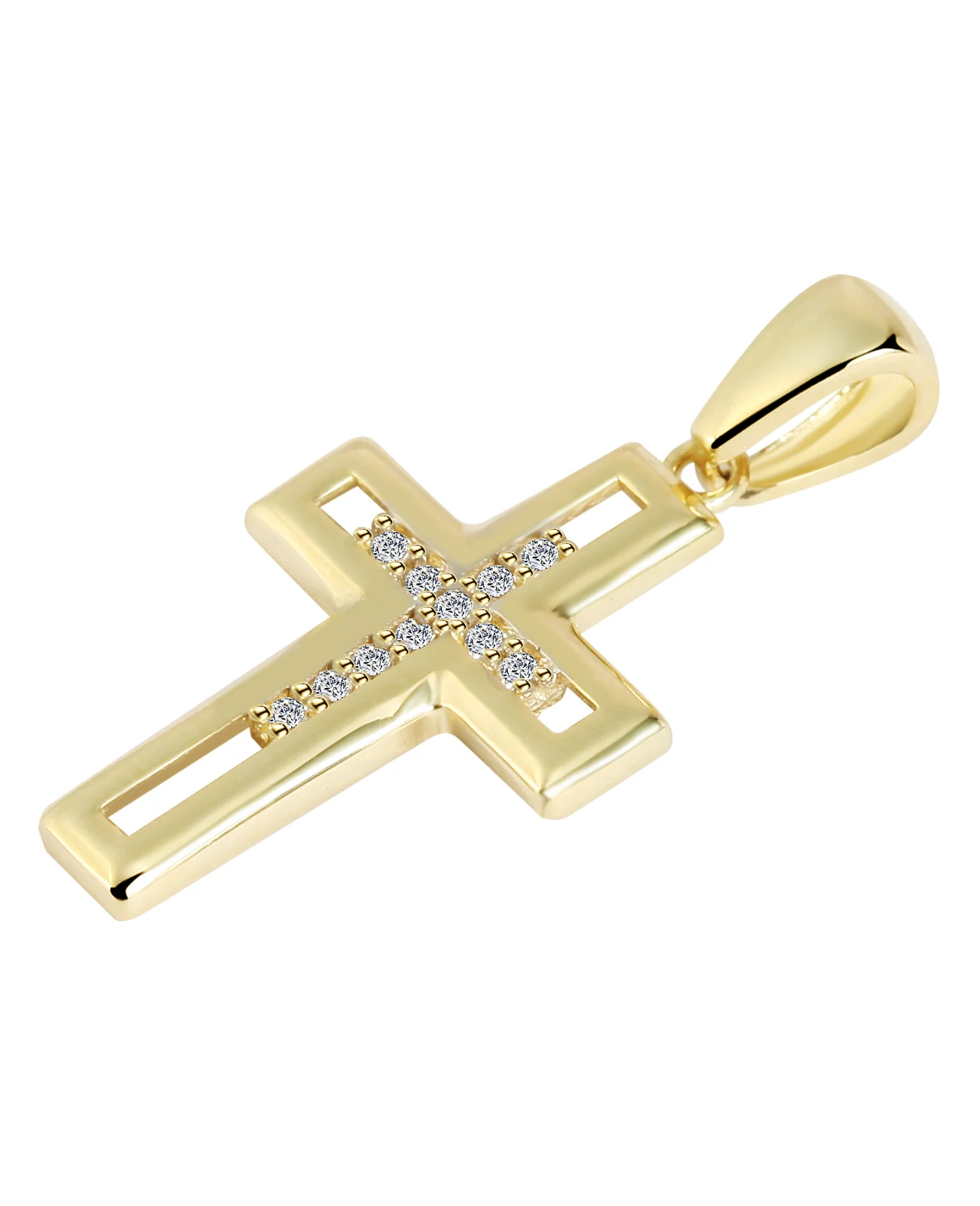 eckiges kreuz mittig offen darin kleines kreuz mit zirkonia steinen