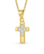 Ankerkette mit kantigen Kreuz Anhänger mit 6 Zirkonia Steine mittig