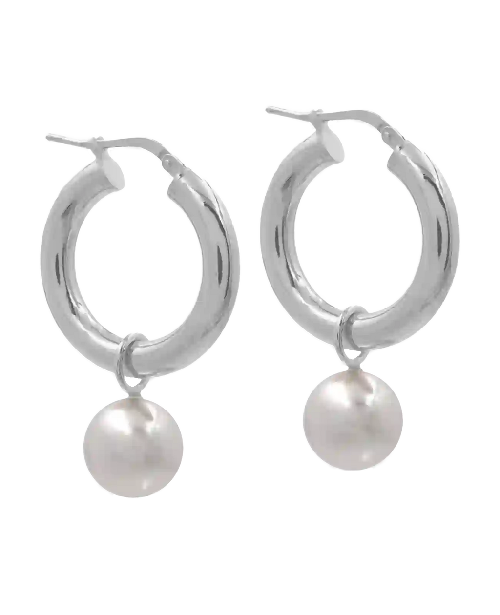 Breite runde Creolen mit Klappbügel als Einhänger runde MOP Perle weiß