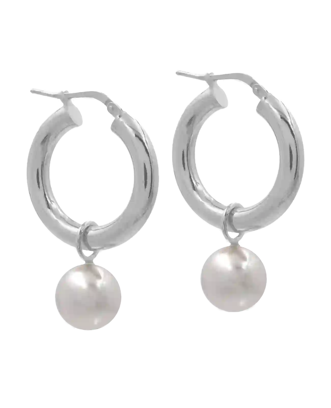 Breite runde Creolen mit Klappbügel als Einhänger runde MOP Perle weiß