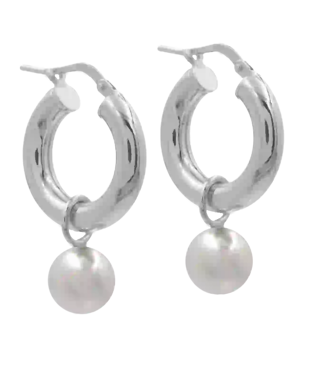 Breite runde Creolen mit Klappbügel als Einhänger runde MOP Perle weiß