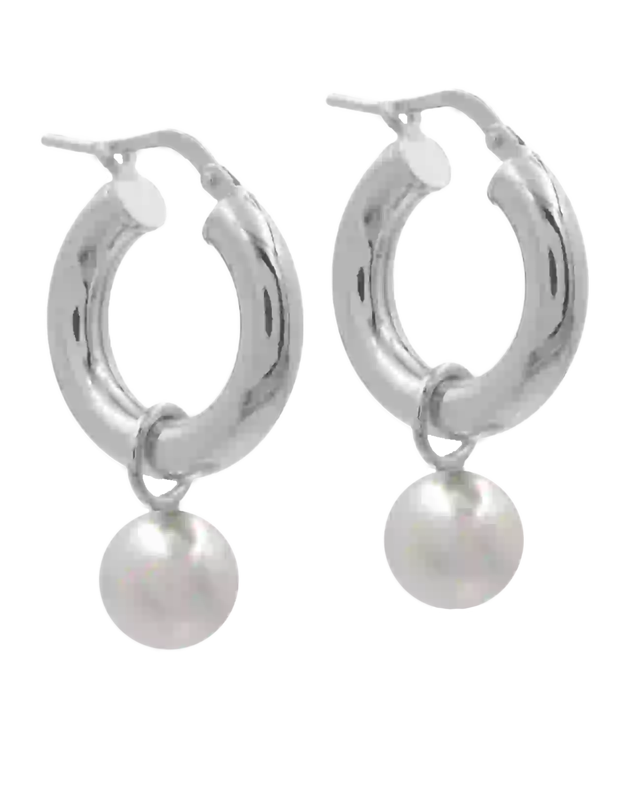 Breite runde Creolen mit Klappbügel als Einhänger runde MOP Perle weiß