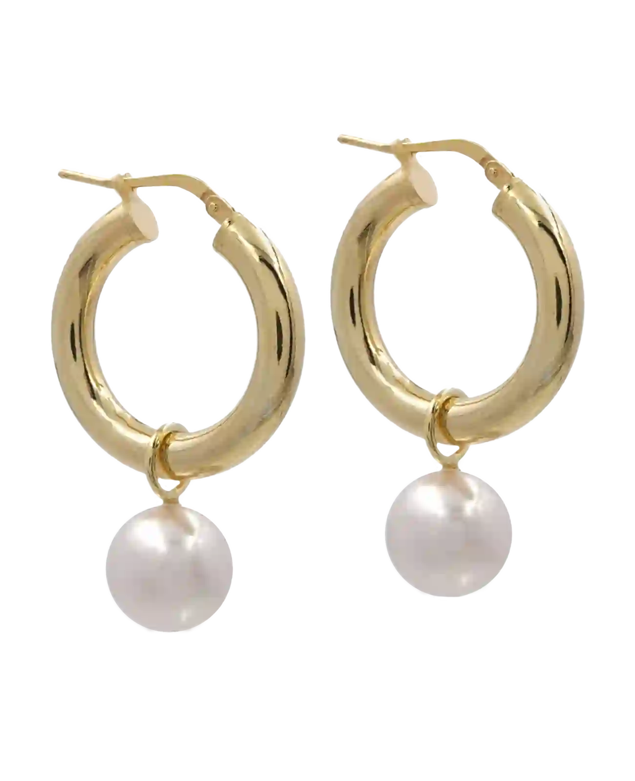 Breite runde Creolen mit Klappbügel als Einhänger runde MOP Perle weiß