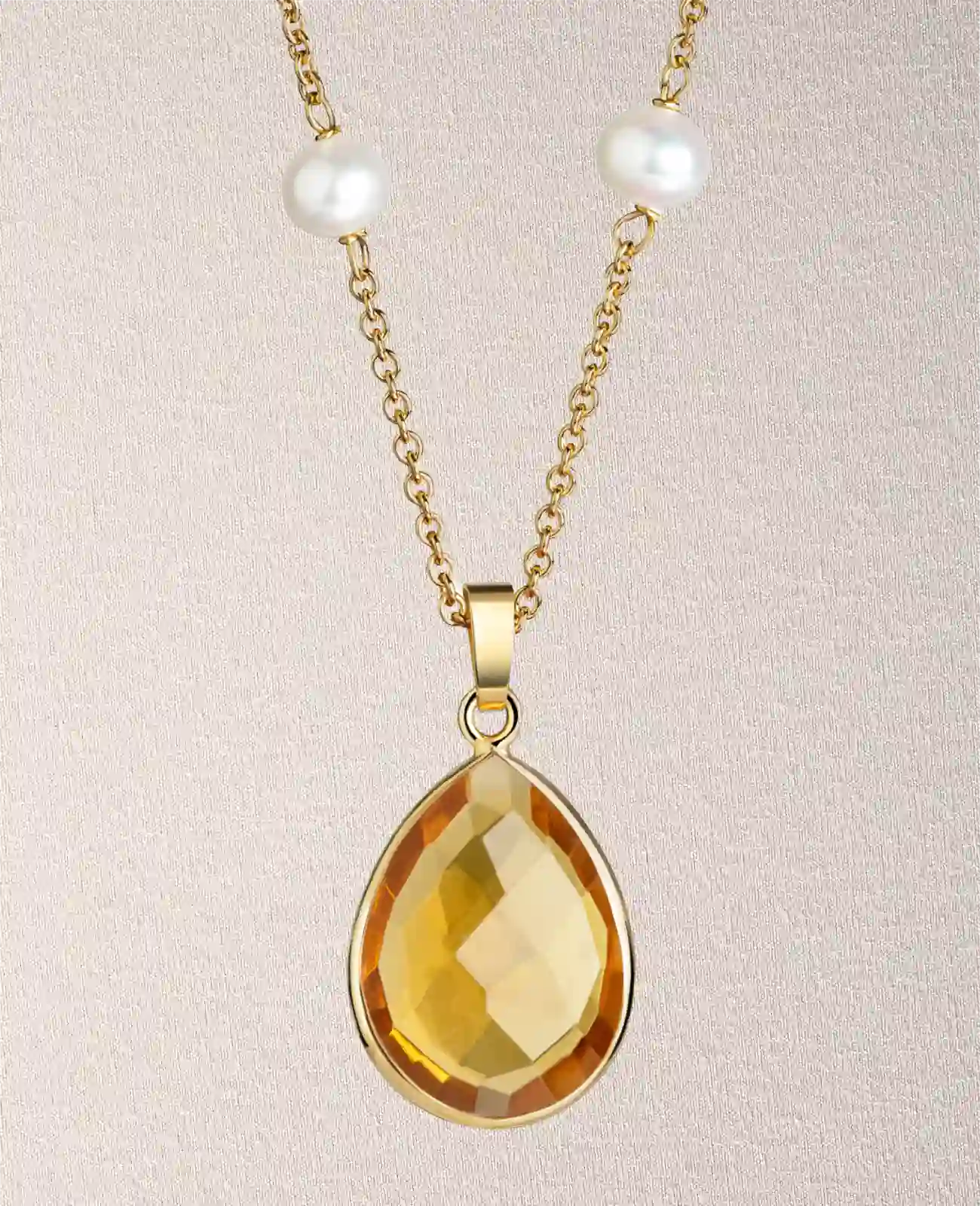 ankerkette mit großen goldbraunen tropfenanhänger