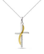 Ankerkette mit Kreuz unten mit Zirkonia Steinen leichtes geschwungenes Element über das Kreuz