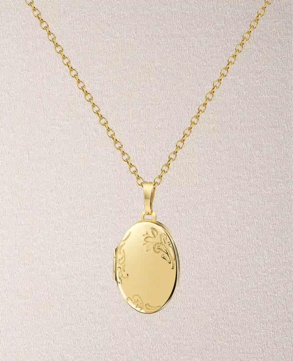 Ankerkette mit ovalen Medaillon Anhänger mit Verzierungen Platz für 2 Bilder
