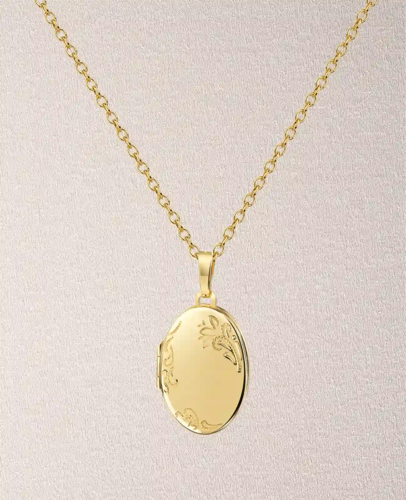 Ankerkette mit ovalen Medaillon Anhänger mit Verzierungen Platz für 2 Bilder