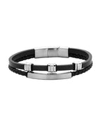 2 reihiges Lederarmband ein Strang 3 Zwischenteile der andere Strang großes Edelstahlelement für Gravur