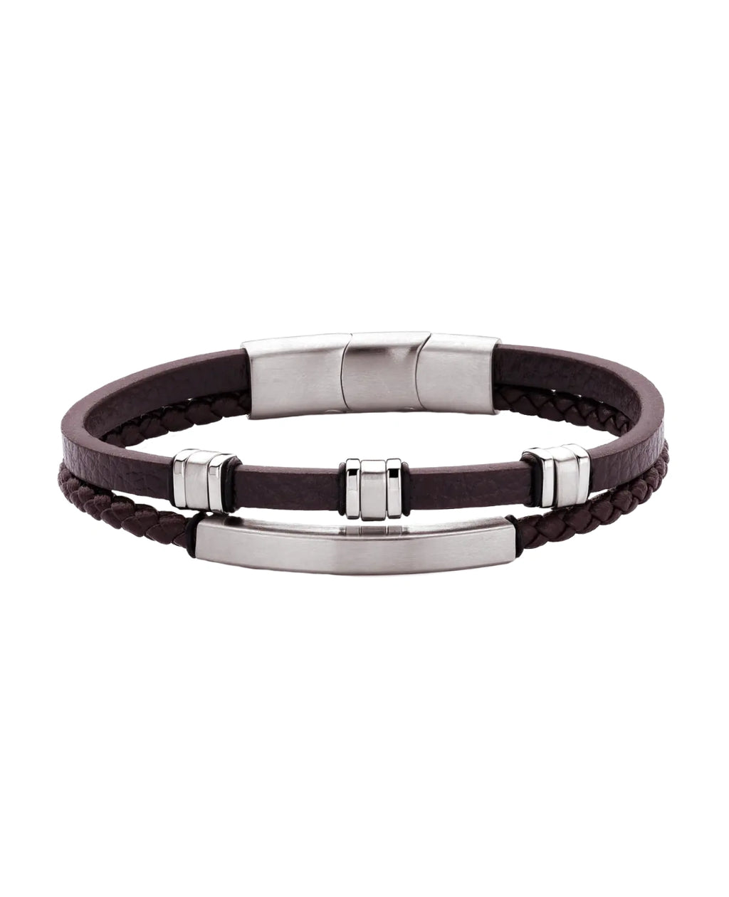 2 reihiges Lederarmband ein Strang 3 Zwischenteile der andere Strang großes Edelstahlelement für Gravur
