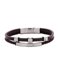 2 reihiges Lederarmband ein Strang 3 Zwischenteile der andere Strang großes Edelstahlelement für Gravur