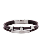 2 reihiges Lederarmband ein Strang 3 Zwischenteile der andere Strang großes Edelstahlelement für Gravur