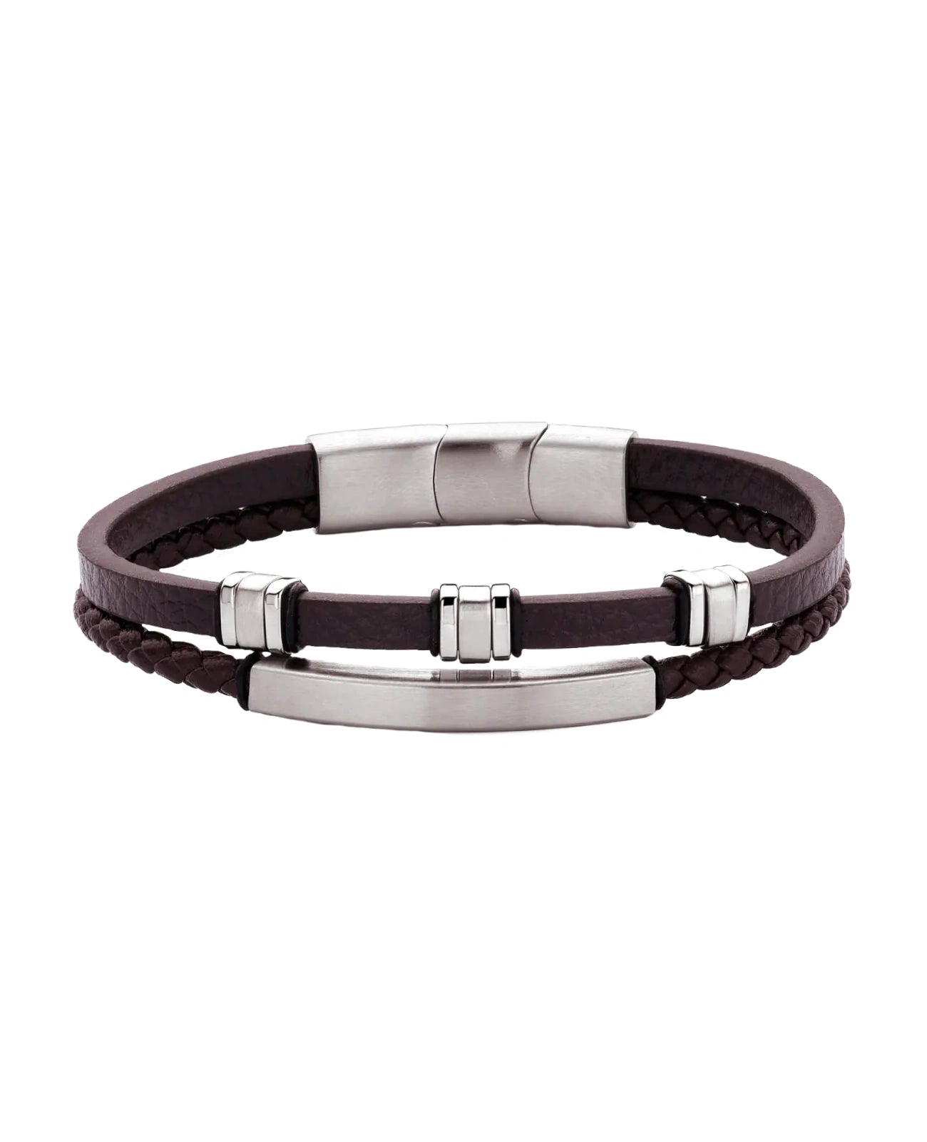 2 reihiges Lederarmband ein Strang 3 Zwischenteile der andere Strang großes Edelstahlelement für Gravur