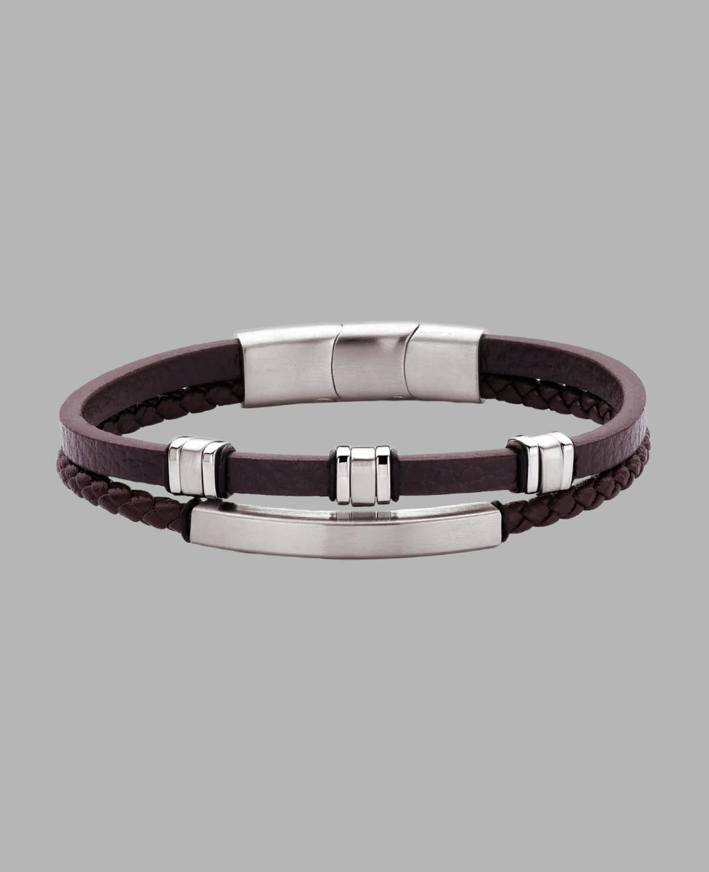 2 reihiges Lederarmband ein Strang 3 Zwischenteile der andere Strang großes Edelstahlelement für Gravur