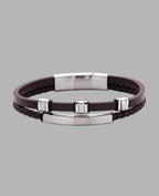 2 reihiges Lederarmband ein Strang 3 Zwischenteile der andere Strang großes Edelstahlelement für Gravur