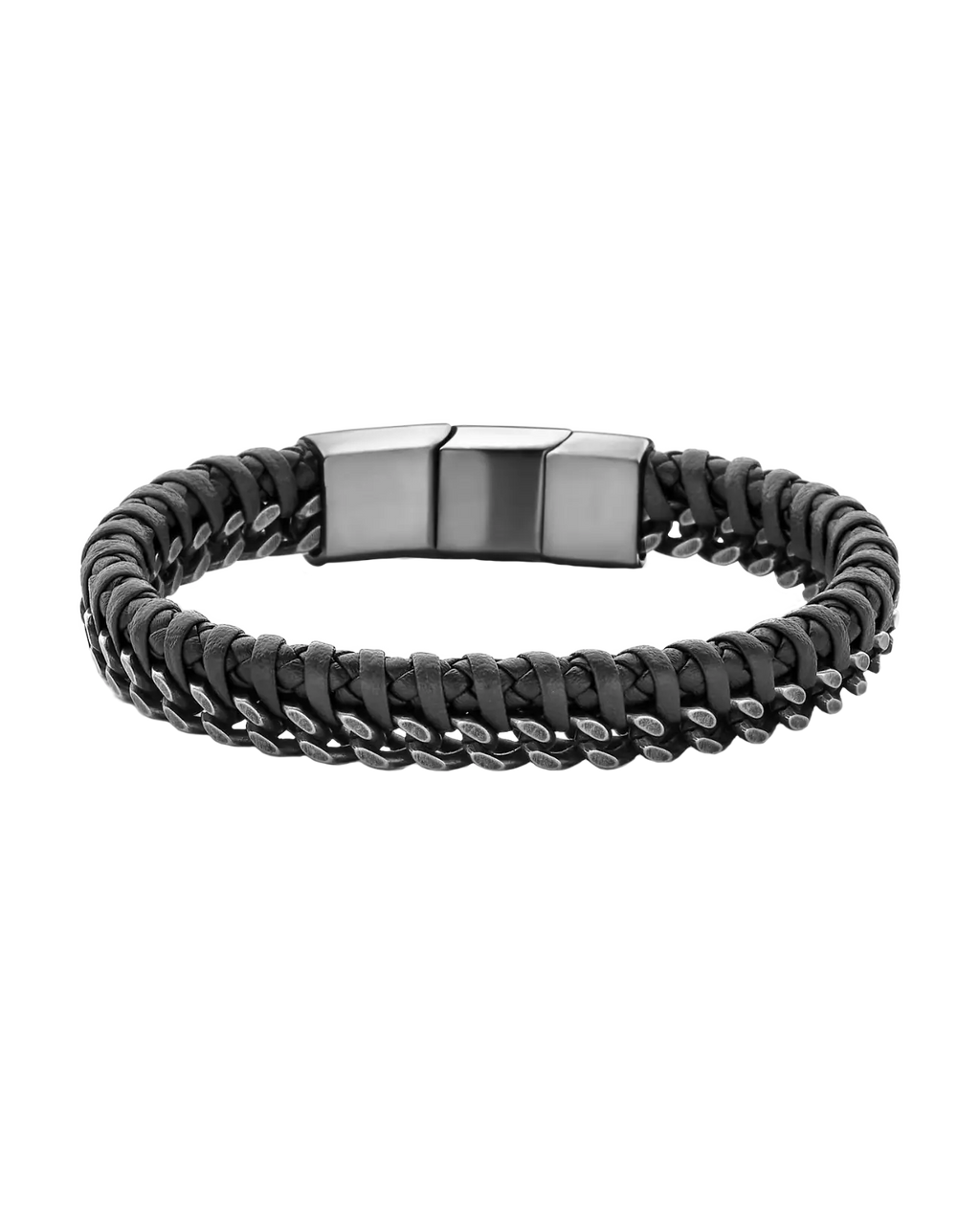 Breites Lederarmband mit seitlich eingefochtenen Panzerkette