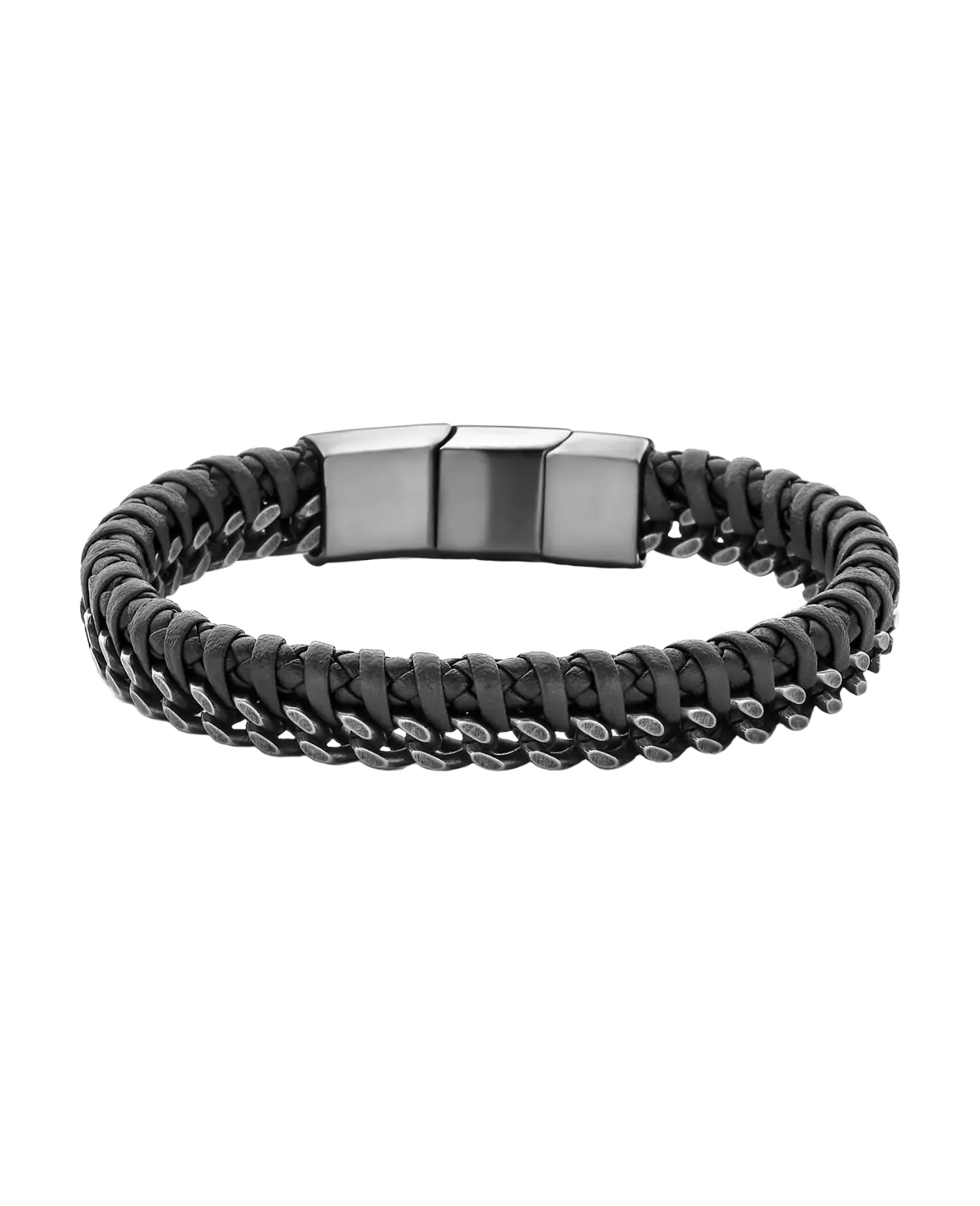 Breites Lederarmband mit seitlich eingefochtenen Panzerkette