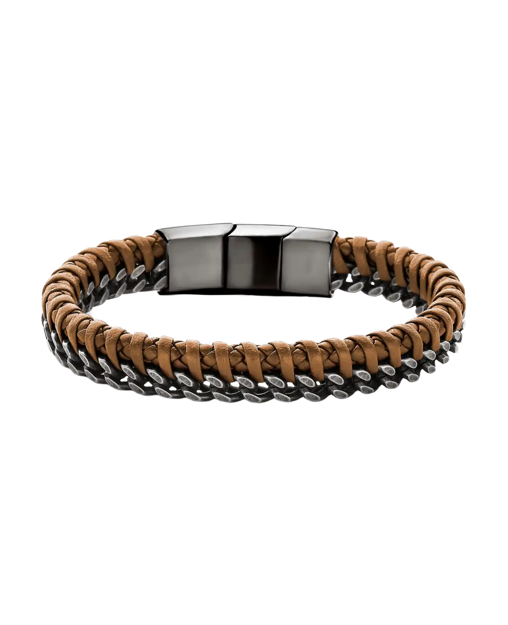 Breites Lederarmband mit seitlich eingefochtenen Panzerkette