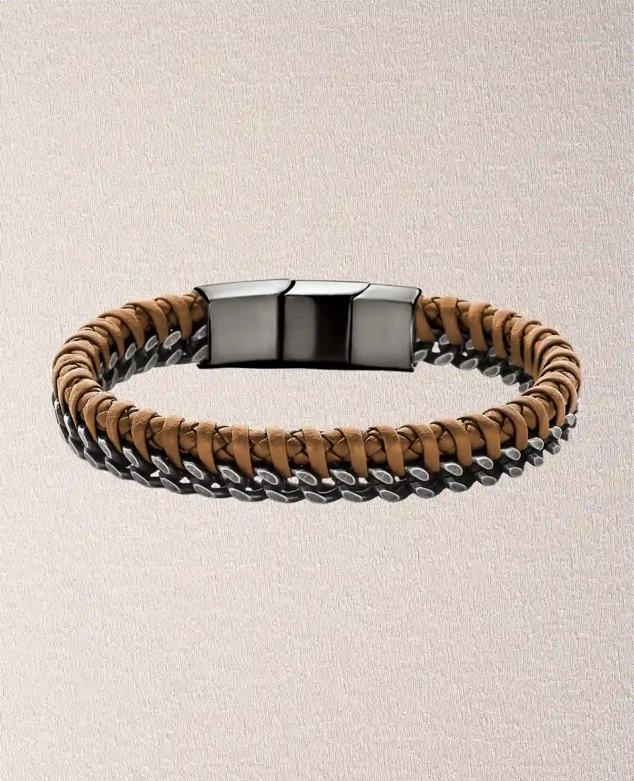 Breites Lederarmband mit seitlich eingefochtenen Panzerkette