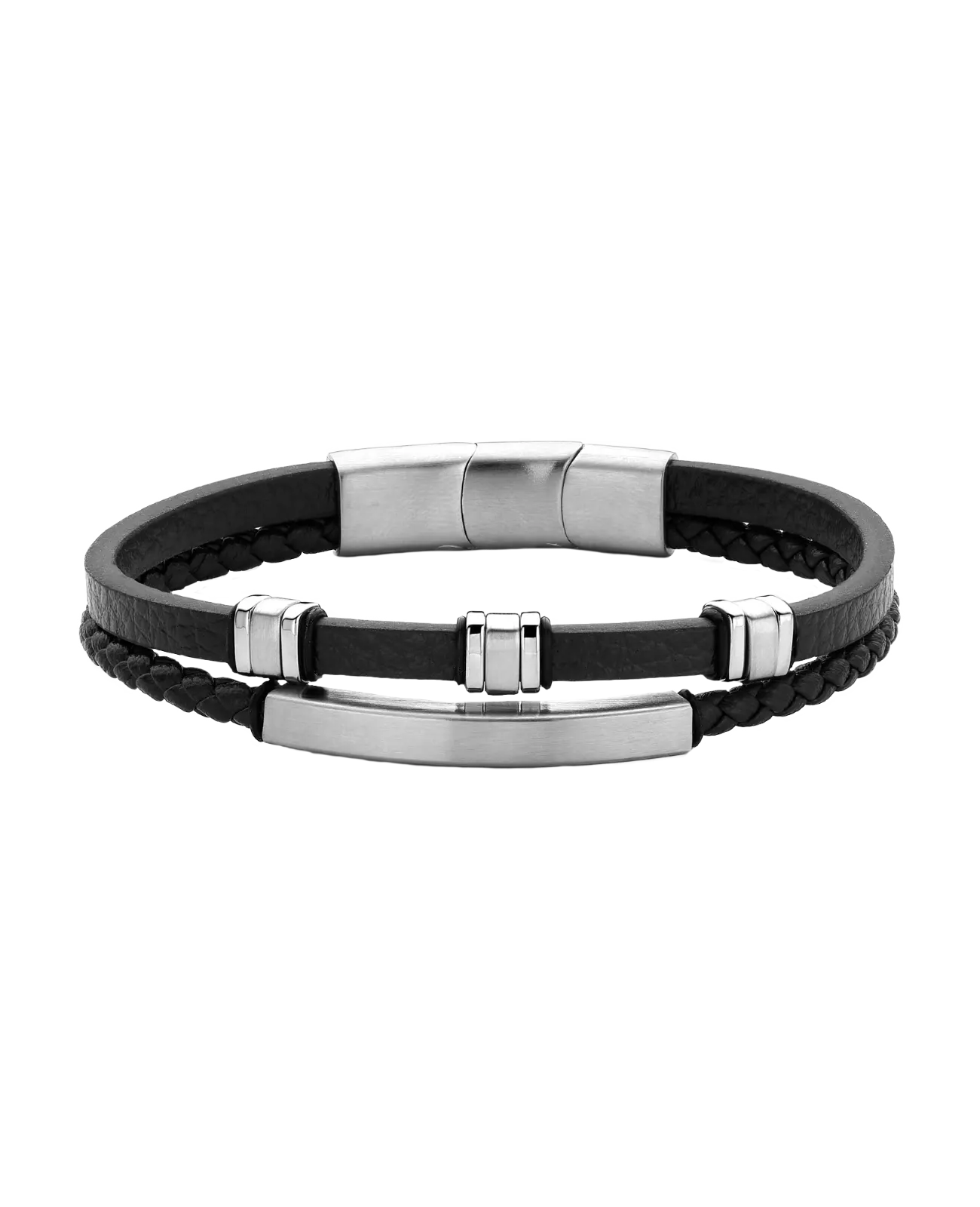 2 reihiges Lederarmband ein Strang 3 Zwischenteile der andere Strang großes Edelstahlelement für Gravur