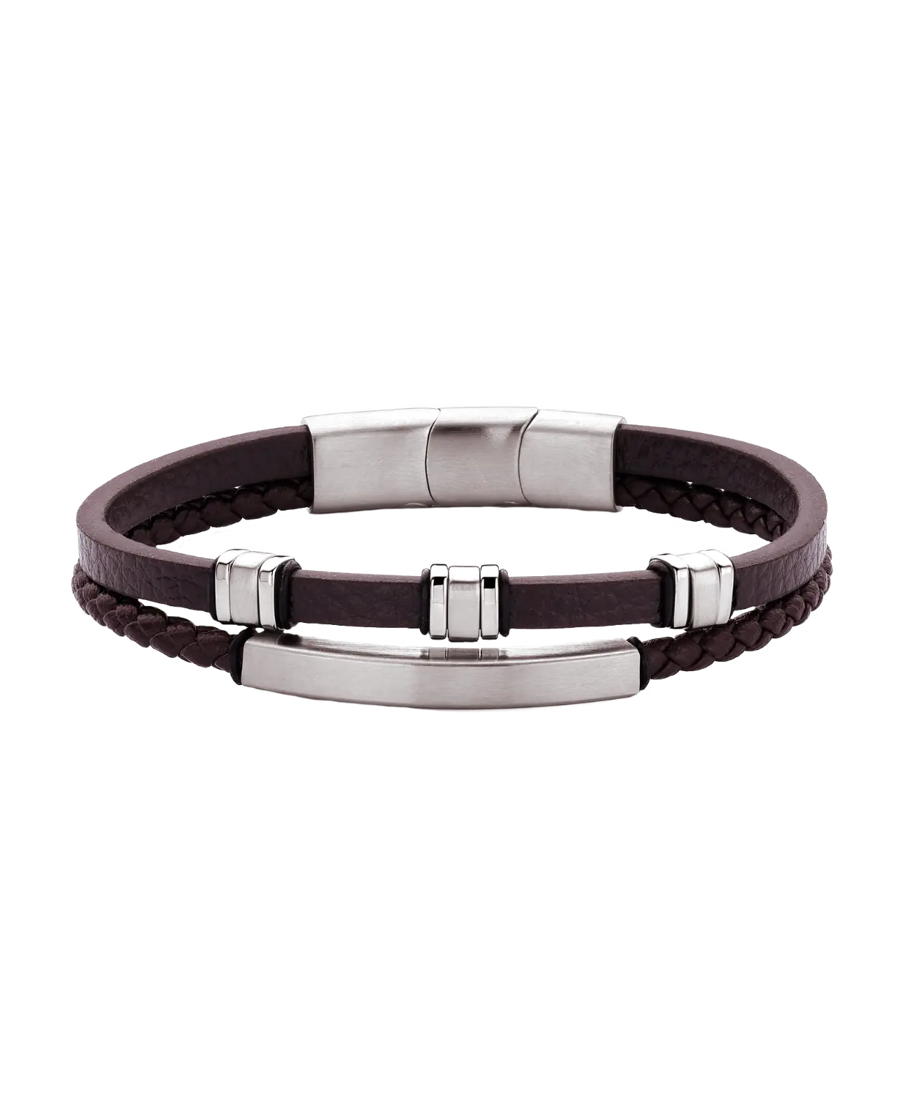 2 reihiges Lederarmband ein Strang 3 Zwischenteile der andere Strang großes Edelstahlelement für Gravur