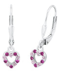 Ohrhänger mit beweglichen offenen herz anhänger rote und rosa zirkonia steine