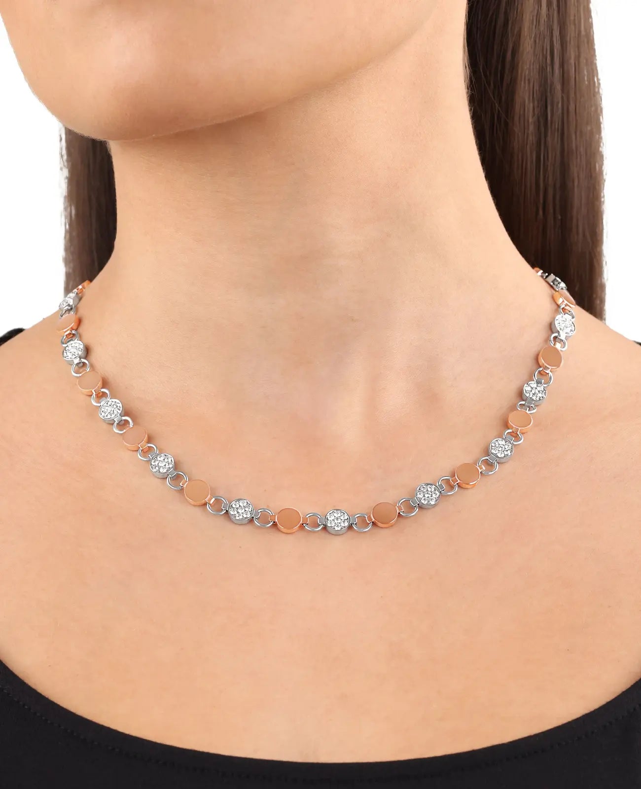 kette aus lauter beweglichen runden teilen rosa und silber