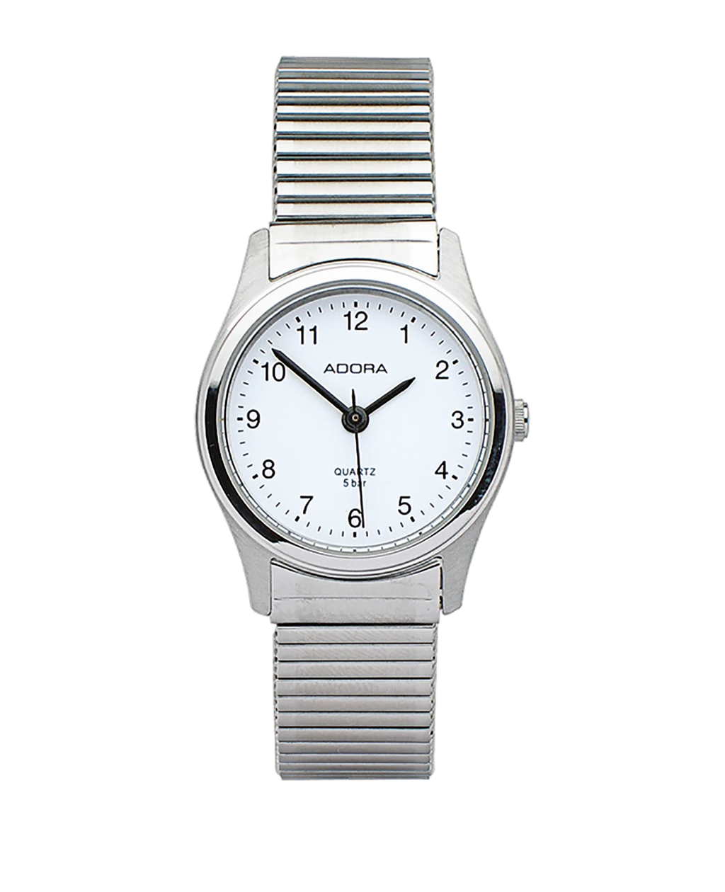 Rundes Gehäuse weißes Zifferblatt arabische Zahlen